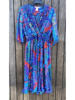 VTG 80’s Teacher Vibes Pavone Georgette Abstract Print MIDI Dress Made In USA XS